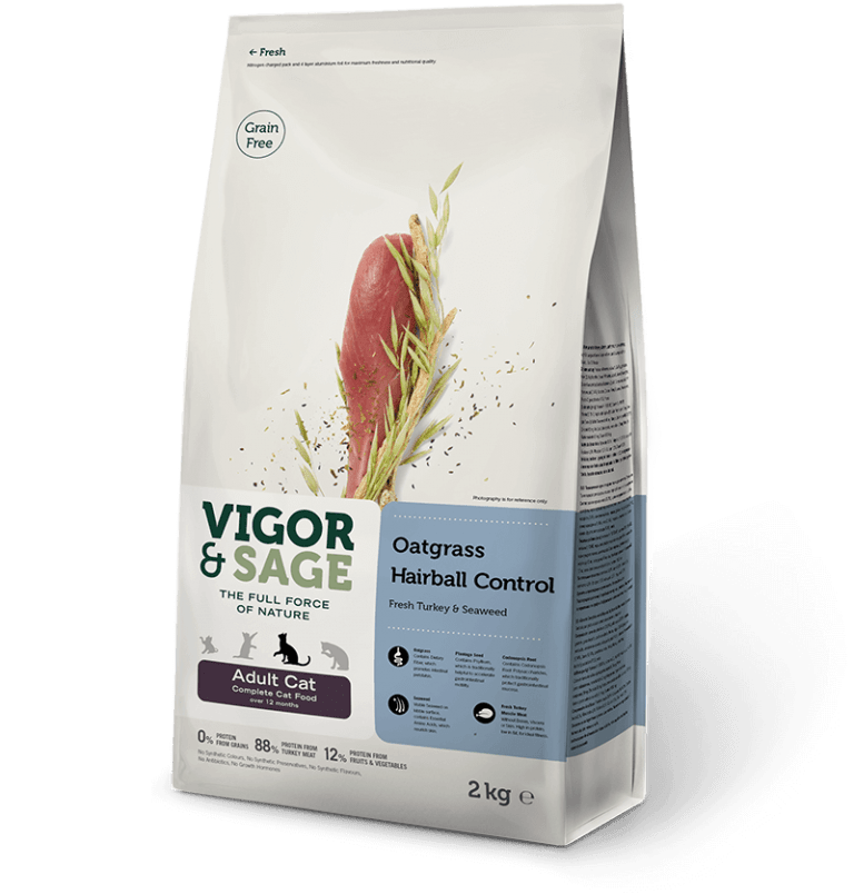 Vigor & Sage- Oatgrass Hairball Control voor volwassen katten- 400 gram-kattenbrokken