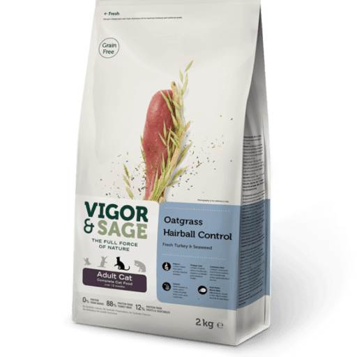 Vigor & Sage- Oatgrass Hairball Control voor volwassen katten- 400 gram-kattenbrokken
